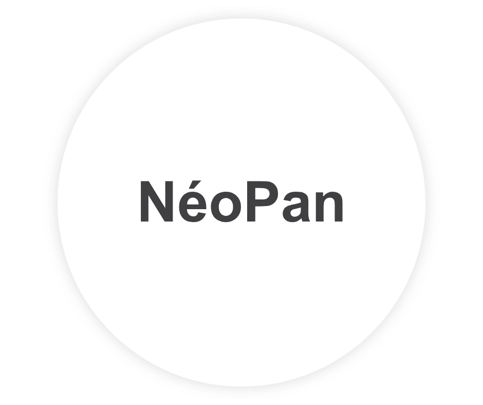 image d'un cercle blanc ombré avec écrit au centre une des gammes que propose API : "NéoPan"